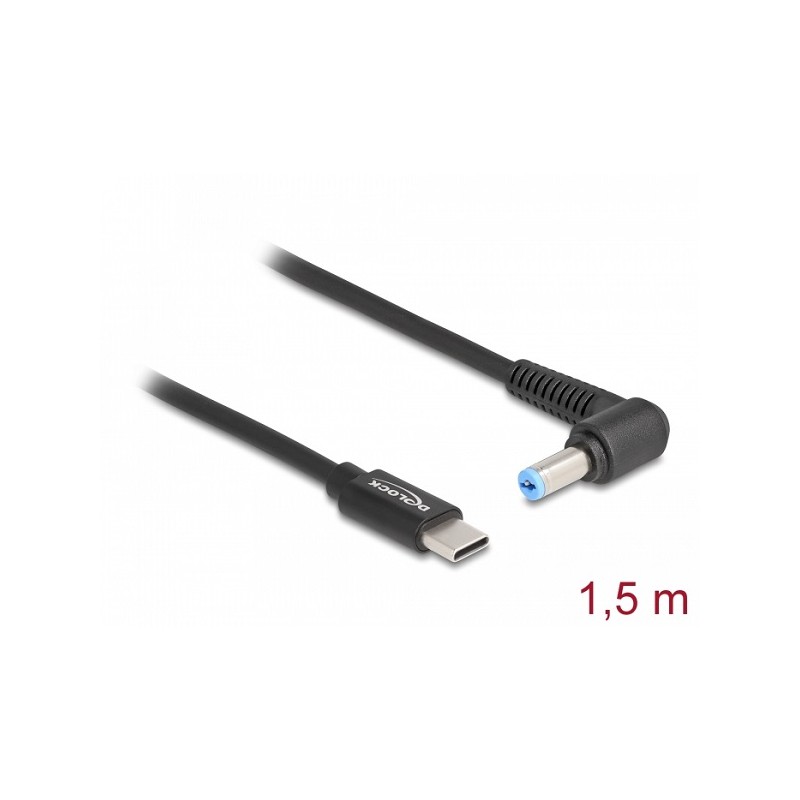 Delock - Elektrický kabel - 24 pin USB-C (M) do DC jack 5,5 x 1,7 mm (M) pravoúhlý - 20 V - 3 A - 1.5 m - černá