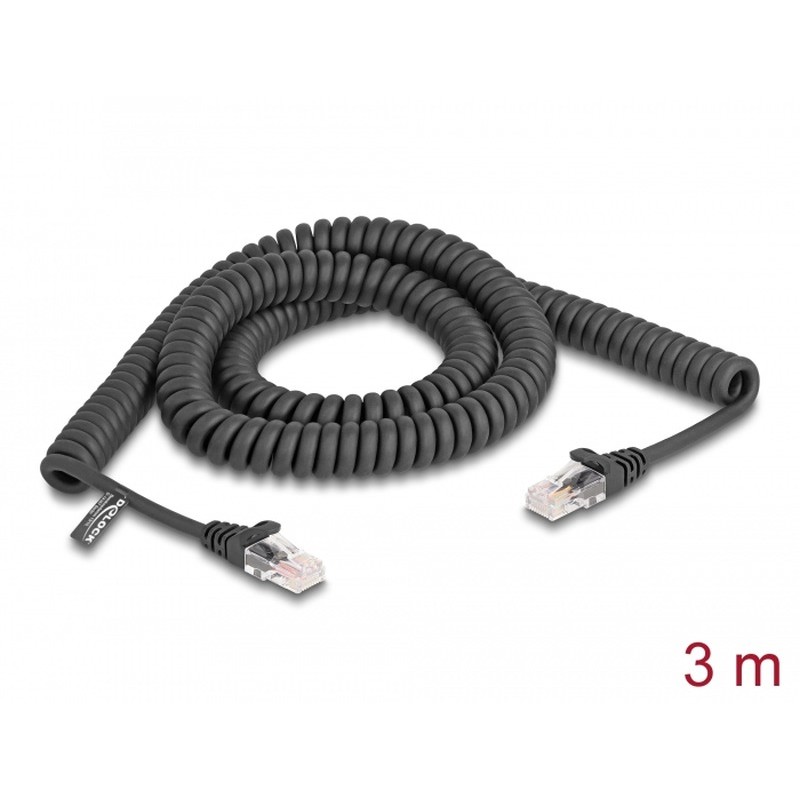 Delock - Sítový kabel - RJ-45 (M) do RJ-45 (M) - 3 m - 5 mm - CAT 5e - lisovaný, provedení bez hrbolku, spirálový - cerná