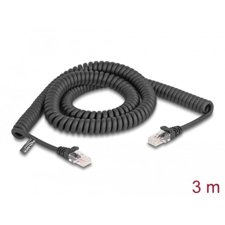 Delock - Sítový kabel - RJ-45 (M) do RJ-45 (M) - 3 m - 5 mm - CAT 5e - lisovaný, provedení bez hrbolku, spirálový - cerná