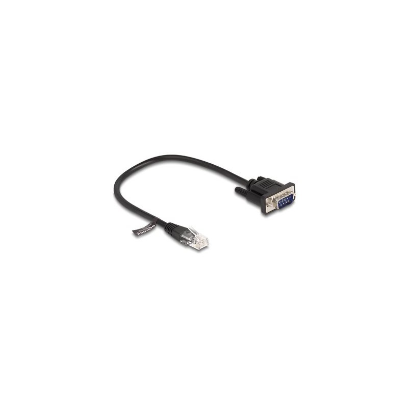 Delock - Sériový kabel RS-232 - RJ-45 (M) do DB-9 (M) - 30 cm - 4.5 mm - lisovaný, krídlové šrouby - cerná