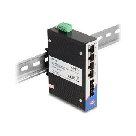 Delock - Prepínac - 4 x 10/100/1000 + 2 x SFP - lze montovat na konzolu DIN