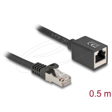 Delock - Sítový prodlužovací kabel - RJ-45 (M) do RJ-45 (F) - 50 cm - 6 mm - S/FTP - CAT 6a - neobsahuje halogen, provedení bez