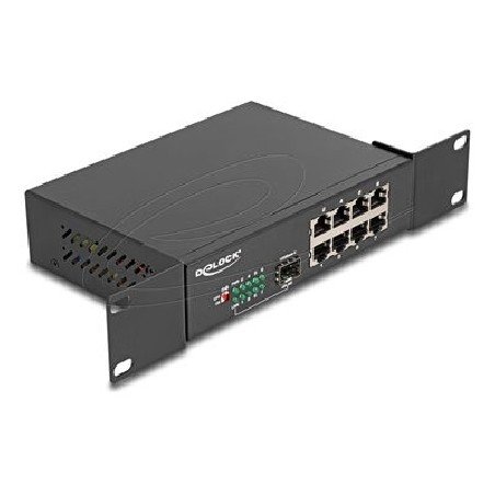 Delock - Prepínac - 10" - 8 x 10/100/1000 + 1 x Gigabit SFP (uplink) - Lze montovat do rozvadece, pro pripevnení na zed