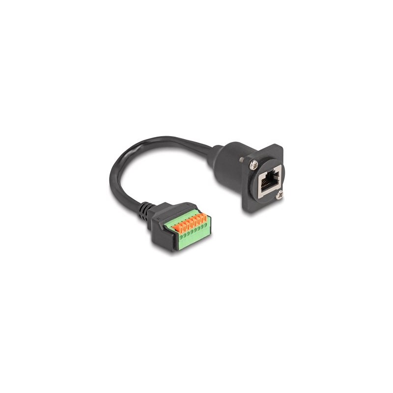 Delock - Sítový kabel - RJ-45 (F) do 8 kolíková svorkovnice - 30 cm - 2.8 mm - CAT 5e - tlacítko - cerná