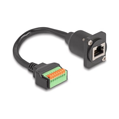 Delock - Sítový kabel - RJ-45 (F) do 8 kolíková svorkovnice - 30 cm - 2.8 mm - CAT 5e - tlacítko - cerná