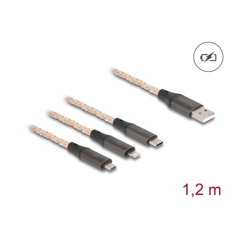 Delock 3 in 1 - Kabel pouze pro nabíjení - USB s piny (male) do Micro USB typ B, Lightning, 24 pin USB-C s piny (male) - 1.2 m
