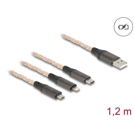 Delock 3 in 1 - Kabel pouze pro nabíjení - USB s piny (male) do Micro USB typ B, Lightning, 24 pin USB-C s piny (male) - 1.2 m