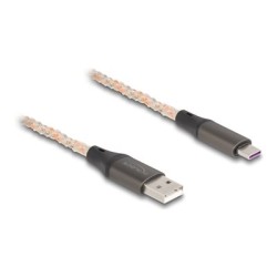 Delock - USB kabel - USB (M) do 24 pin USB-C (M) - USB 2.0 - 5 V - 3 A - 1 m - osvetlení RGB - pruhledná, medená barva