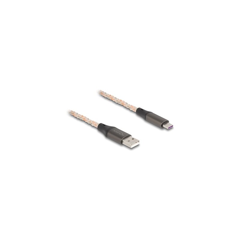 Delock - USB kabel - USB (M) do 24 pin USB-C (M) - USB 2.0 - 5 V - 3 A - 1 m - osvetlení RGB - pruhledná, medená barva