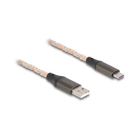 Delock - USB kabel - USB (M) do 24 pin USB-C (M) - USB 2.0 - 5 V - 3 A - 1 m - osvetlení RGB - pruhledná, medená barva