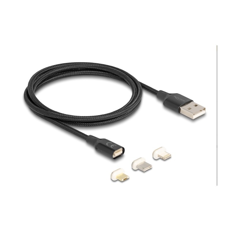 Delock - USB charge adapter kit - USB (M) do Micro USB typ B, Lightning, 24 pin USB-C (M) magnetický - USB 2.0 - 5 V - 3 A - 1