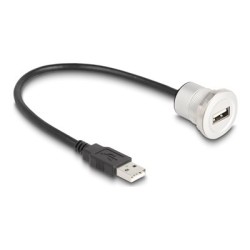 Delock - Prodlužovací šnura USB - USB (M) do USB (F) montáž na panel - USB 2.0 - 30 cm - M22 závit - cerná, stríbrná