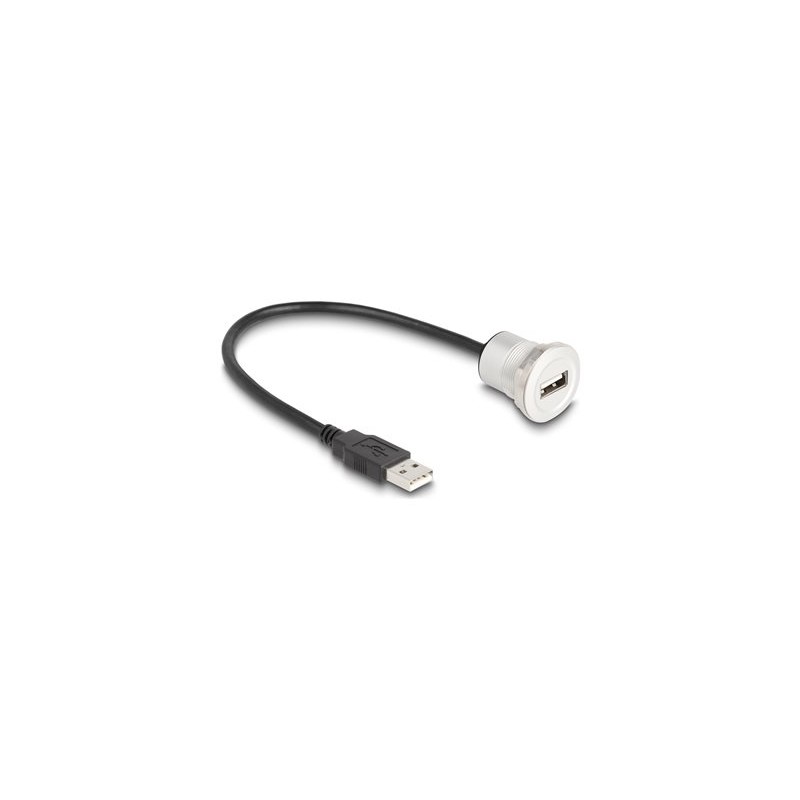 Delock - Prodlužovací šnura USB - USB (M) do USB (F) montáž na panel - USB 2.0 - 30 cm - M22 závit - cerná, stríbrná