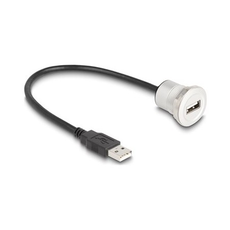 Delock - Prodlužovací šnura USB - USB (M) do USB (F) montáž na panel - USB 2.0 - 30 cm - M22 závit - cerná, stríbrná