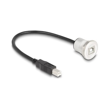 Delock - Prodlužovací šnura USB - USB typ B (M) do USB typ B (F) montáž na panel - USB 2.0 - 30 cm - cerná, stríbrná
