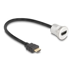 Delock - Prodlužovací kabel HDMI - HDMI s piny (male) do HDMI se zdírkami (female) montáž na panel - 30 cm - cerná, stríbrná