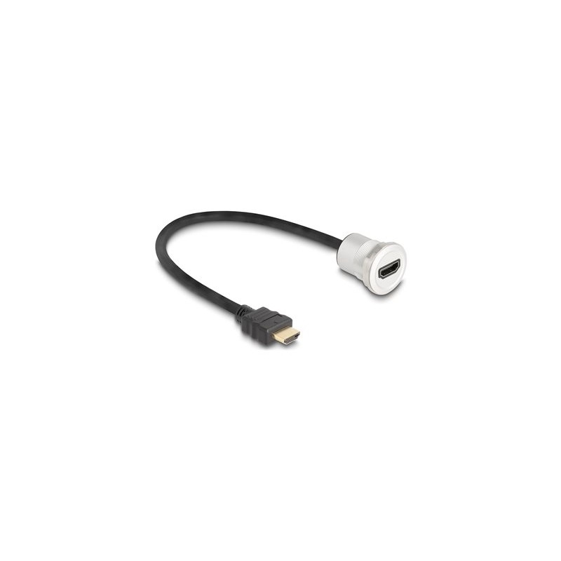 Delock - Prodlužovací kabel HDMI - HDMI s piny (male) do HDMI se zdírkami (female) montáž na panel - 30 cm - cerná, stríbrná