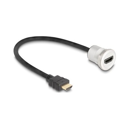 Delock - Prodlužovací kabel HDMI - HDMI s piny (male) do HDMI se zdírkami (female) montáž na panel - 30 cm - cerná, stríbrná