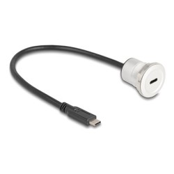 Delock - Prodlužovací USB kabel - 24 pin USB-C (M) do 24 pin USB-C (F) montáž na panel - 30 cm - M22 závit - cerná, stríbrná