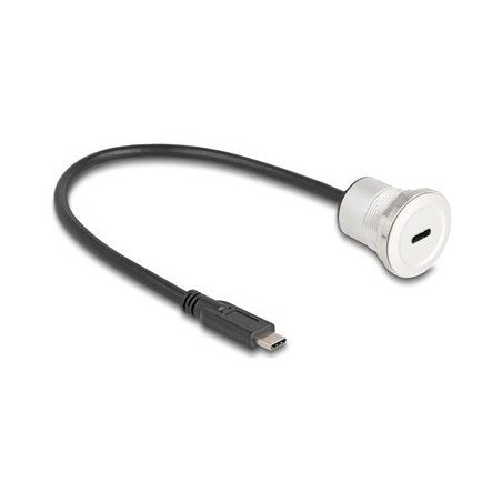 Delock - Prodlužovací USB kabel - 24 pin USB-C (M) do 24 pin USB-C (F) montáž na panel - 30 cm - M22 závit - cerná, stríbrná