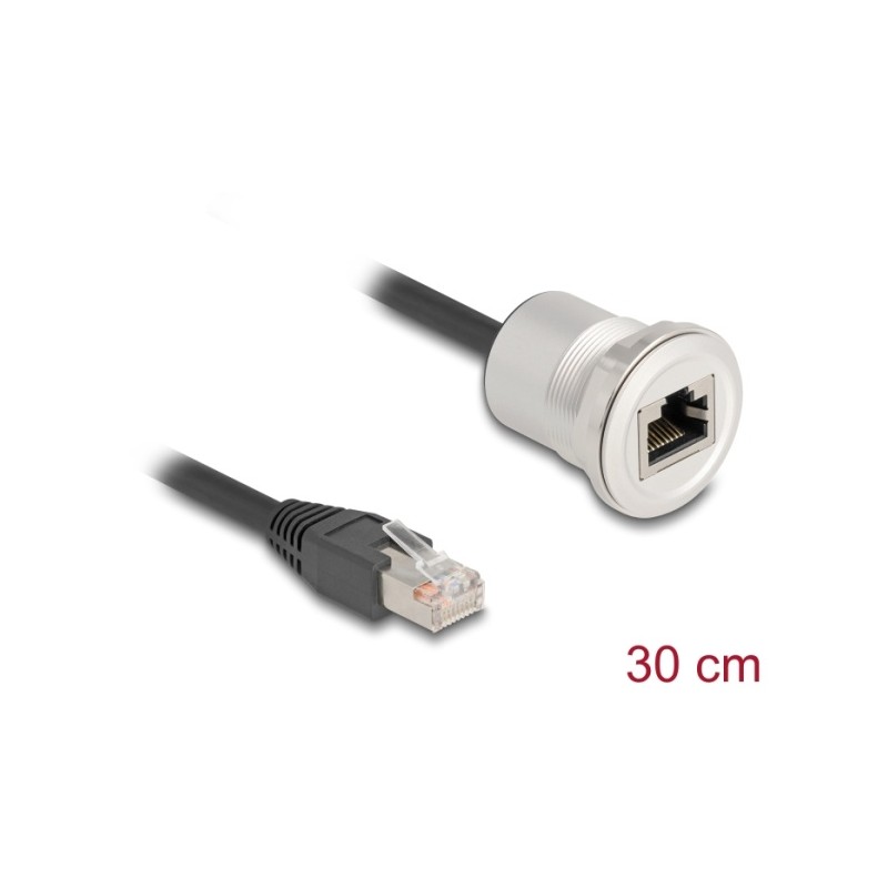 Delock - Sítový prodlužovací kabel - RJ-45 (M) do RJ-45 (F) montáž na panel - 30 cm - 6 mm - STP - CAT 5e - M25 závit