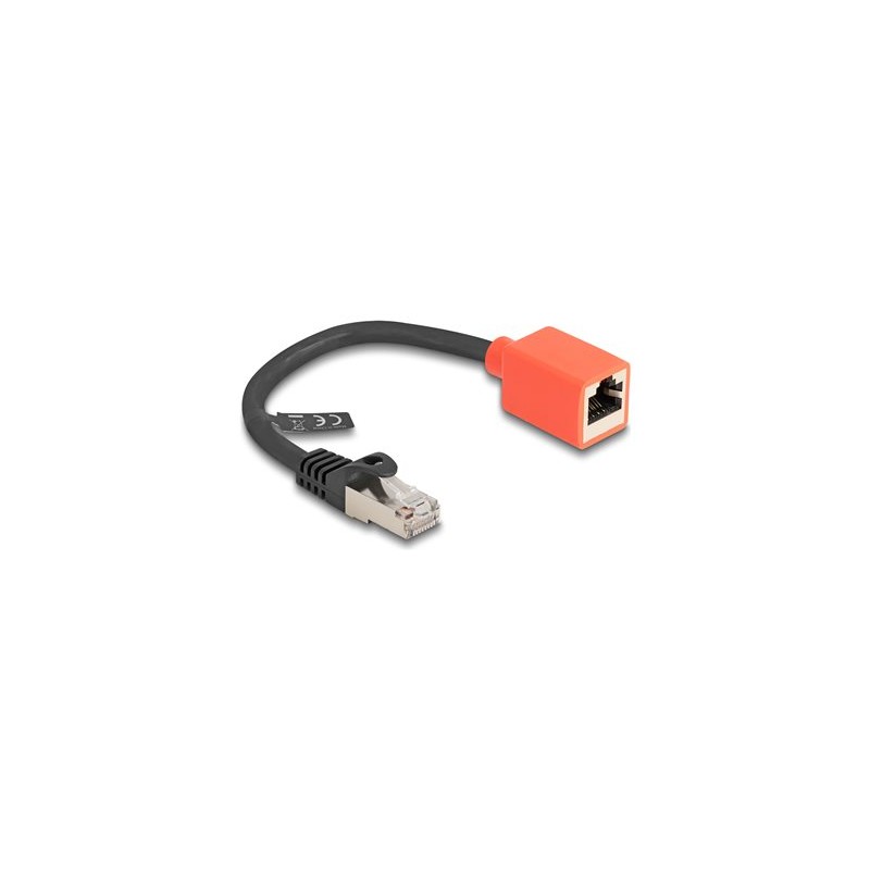 Delock - Sítový adaptér - RJ-45 (F) do RJ-45 (M) - 20 cm - S/FTP - CAT 6a - provedení bez hrbolku, ochranný adaptér, tahová