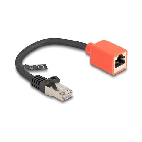 Delock - Sítový adaptér - RJ-45 (F) do RJ-45 (M) - 20 cm - S/FTP - CAT 6a - provedení bez hrbolku, ochranný adaptér, tahová