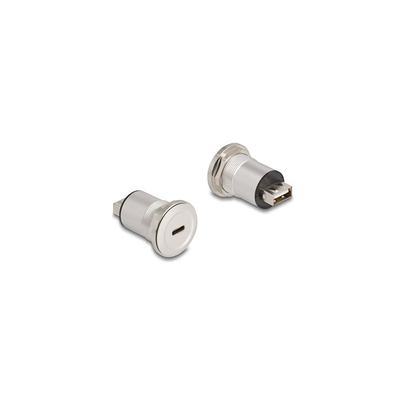 Delock - USB adaptér - 24 pin USB-C (F) montáž na panel do USB (F) - USB 2.0 - M22 závit - stríbritá cern