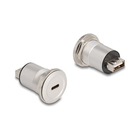 Delock - USB adaptér - 24 pin USB-C (F) montáž na panel do USB (F) - USB 2.0 - M22 závit - stríbritá cern