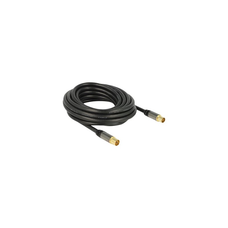 Delock - Kabel antény - konektor IEC s piny (male) do konektor IEC se zdířkami (female) - 5 m - 85 dB - černá