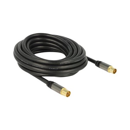 Delock - Kabel antény - konektor IEC s piny (male) do konektor IEC se zdířkami (female) - 5 m - 85 dB - černá