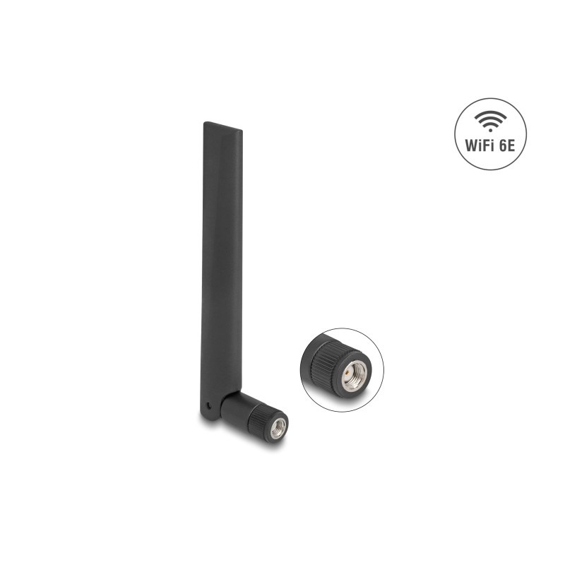 Delock - Anténa - zástrcka RP-SMA, se sklopným kloubem, Wi-Fi 6E, - 13.39 cm - Wi-Fi, WLAN - 3 dBi - všesmerová - vnitrní