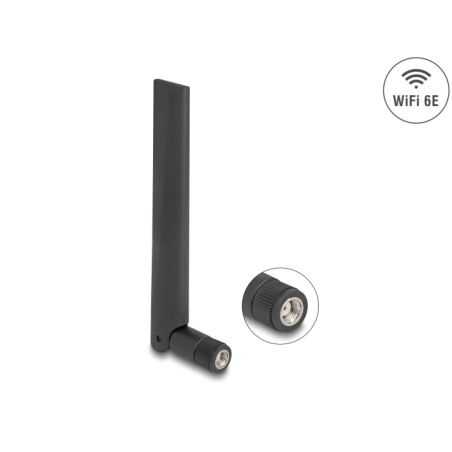 Delock - Anténa - zástrcka RP-SMA, se sklopným kloubem, Wi-Fi 6E, - 13.39 cm - Wi-Fi, WLAN - 3 dBi - všesmerová - vnitrní