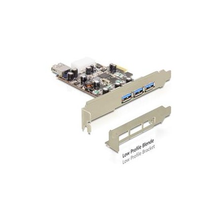 Delock PCI Express Card 3 x extern + 1 x intern USB 3.0 - USB adaptér - PCI Express x1 nízký profil - USB, USB 2.0, USB 3.0 - 4