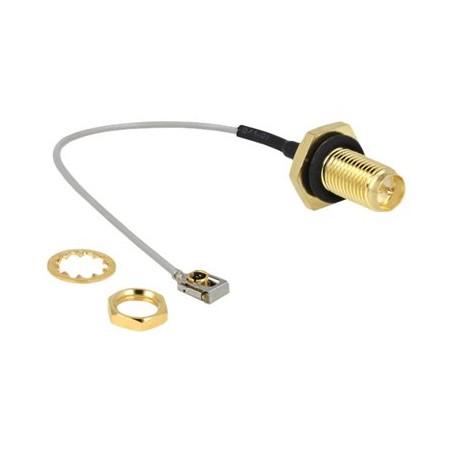 Delock - Kabel antény - RP-SMA se zdířkami (female) přepážka do MHF I LK s piny (male) - 10 cm - koaxiál - šedá, černá