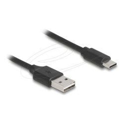 Delock - USB kabel - USB (M) reverzní do USB-C (M) - USB 2.0 - 2 A - 80 cm - svinutý, snadný USB - cerná