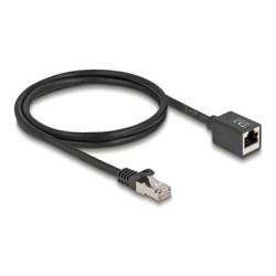 Delock - Sítový prodlužovací kabel - RJ-45 (M) do RJ-45 (F) - 1 m - 6 mm - S/FTP - CAT 6a - neobsahuje halogen - cerná