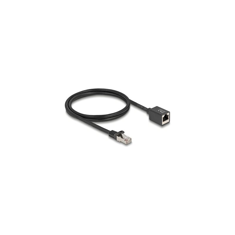 Delock - Sítový prodlužovací kabel - RJ-45 (M) do RJ-45 (F) - 1 m - 6 mm - S/FTP - CAT 6a - neobsahuje halogen - cerná