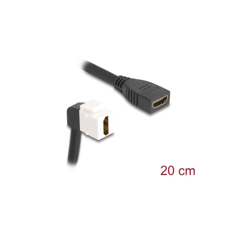 Delock - HDMI kabel - HDMI se zdírkami (female) do HDMI se zdírkami (female) úhlový, klícový kámen - 20 cm - cerná / bílá