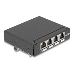 Delock - Propojovací panel - mini - montáž na kolejnici DIN, montáž na stenu, desktop - CAT 6a - stínený - RJ-45 X 4 - cerná