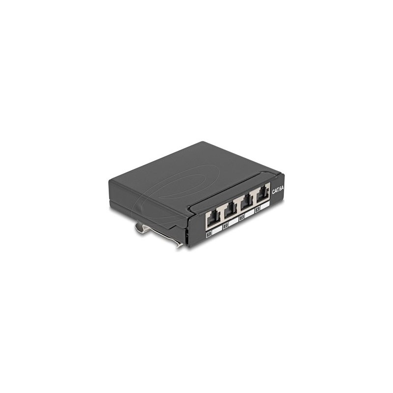 Delock - Propojovací panel - mini - montáž na kolejnici DIN, montáž na stenu, desktop - CAT 6a - stínený - RJ-45 X 4 - cerná