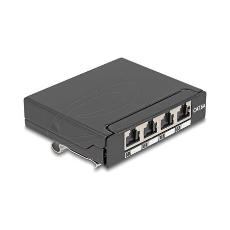 Delock - Propojovací panel - mini - montáž na kolejnici DIN, montáž na stenu, desktop - CAT 6a - stínený - RJ-45 X 4 - cerná