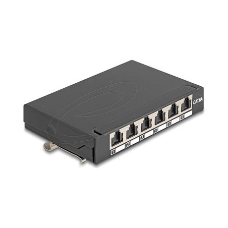 Delock - Propojovací panel - mini - montáž na kolejnici DIN, montáž na stenu, desktop - CAT 6a - stínený - RJ-45 X 6 - cerná