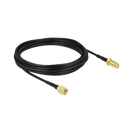 Delock - Prodlužovací šňůra pro anténu - SMA zástrčka do SMA se zdířkami (female) - 5 m - koaxiál - černá - křídlové šrouby