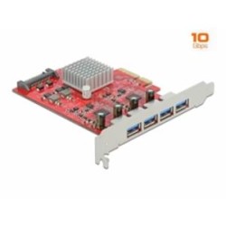 Delock PCI Express x4 Card to 4 x external SuperSpeed USB 10 Gbps (USB 3.2 Gen 2) USB Type-A female - USB adaptér - PCIe 3.0 x4