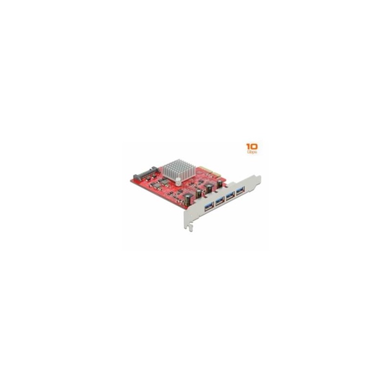Delock PCI Express x4 Card to 4 x external SuperSpeed USB 10 Gbps (USB 3.2 Gen 2) USB Type-A female - USB adaptér - PCIe 3.0 x4
