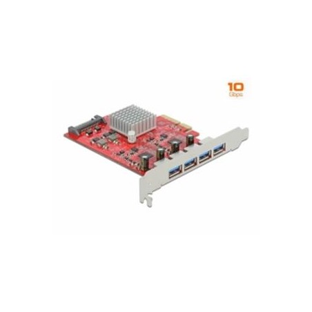Delock PCI Express x4 Card to 4 x external SuperSpeed USB 10 Gbps (USB 3.2 Gen 2) USB Type-A female - USB adaptér - PCIe 3.0 x4
