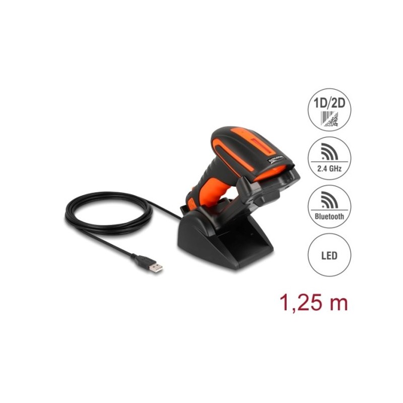 Delock - Skener čárového kódu - ruční - 120 sken / s - dekódovaný - Bluetooth 4.1, RF(2.4 GHz), USB 2.0