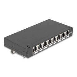 Delock - Propojovací panel - mini - montáž na kolejnici DIN, montáž na stenu, desktop - CAT 6a - stínený - RJ-45 X 8 - cerná