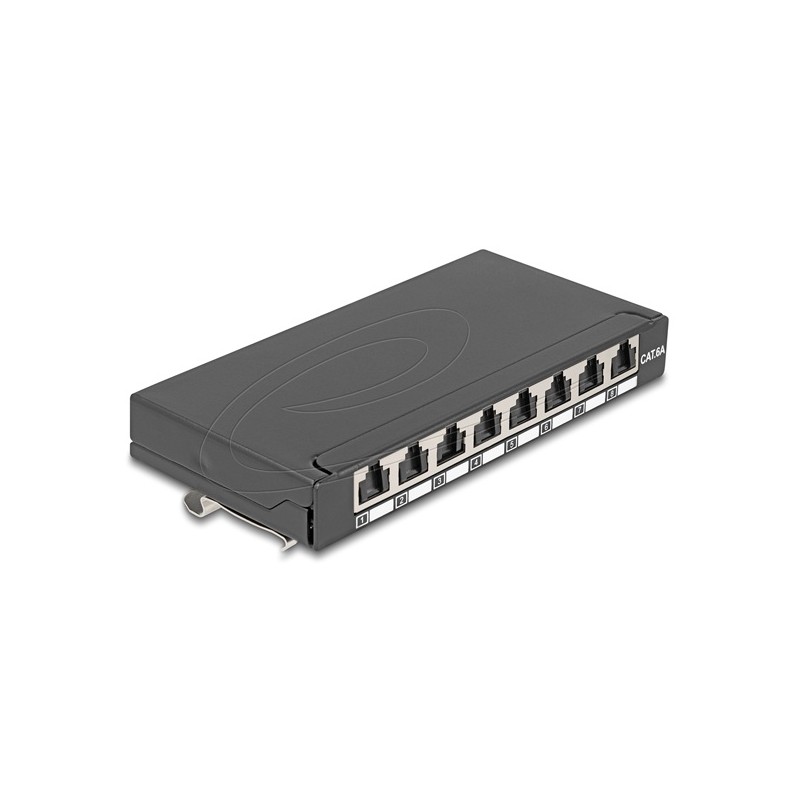 Delock - Propojovací panel - mini - montáž na kolejnici DIN, montáž na stenu, desktop - CAT 6a - stínený - RJ-45 X 8 - cerná